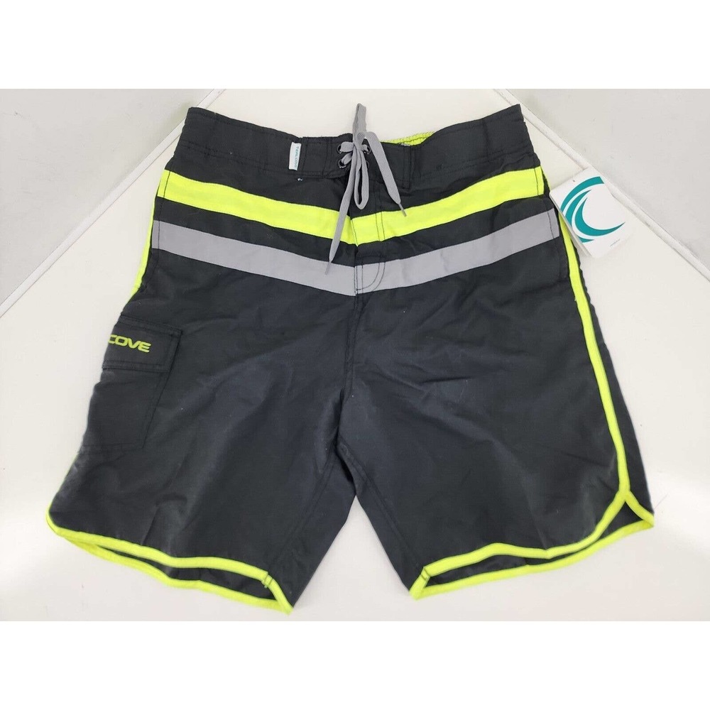 Teal Cove Mens L Swim Trunks Mesh lined Black Neon Yellow Has Pockets